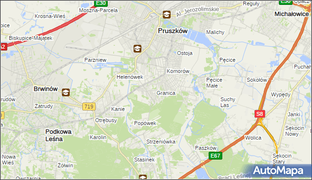 mapa Granica gmina Michałowice, Granica gmina Michałowice na mapie Targeo