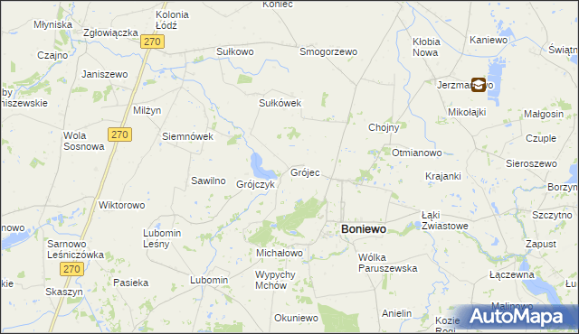 mapa Grójec gmina Boniewo, Grójec gmina Boniewo na mapie Targeo