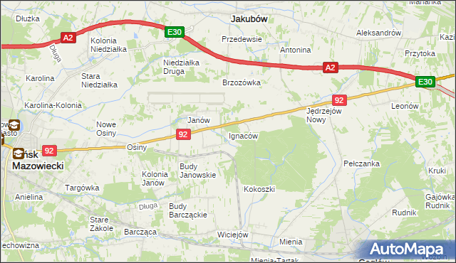 mapa Ignaców gmina Mińsk Mazowiecki, Ignaców gmina Mińsk Mazowiecki na mapie Targeo