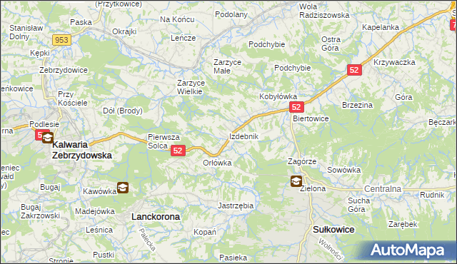 mapa Izdebnik gmina Lanckorona, Izdebnik gmina Lanckorona na mapie Targeo