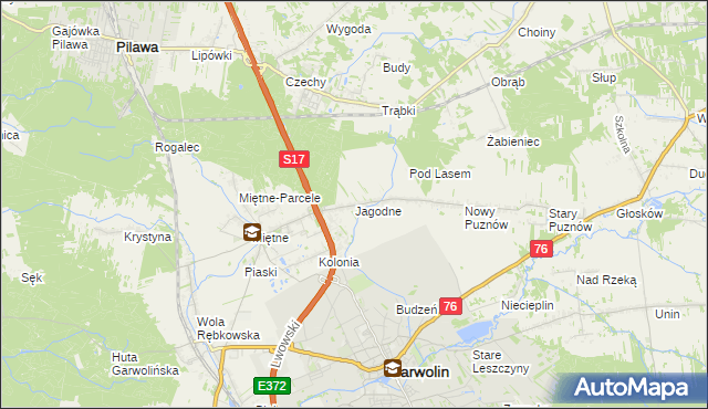mapa Jagodne gmina Garwolin, Jagodne gmina Garwolin na mapie Targeo