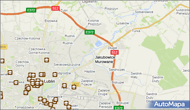 mapa Jakubowice Murowane, Jakubowice Murowane na mapie Targeo