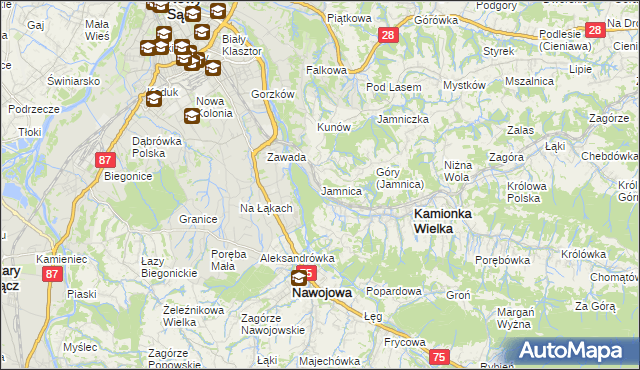 mapa Jamnica gmina Kamionka Wielka, Jamnica gmina Kamionka Wielka na mapie Targeo