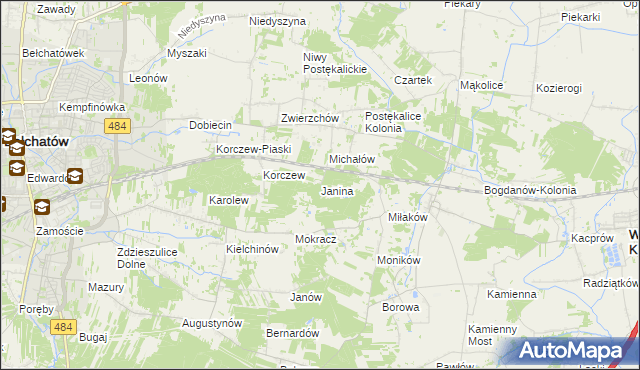 mapa Janina gmina Bełchatów, Janina gmina Bełchatów na mapie Targeo