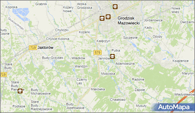 mapa Janinów gmina Grodzisk Mazowiecki, Janinów gmina Grodzisk Mazowiecki na mapie Targeo