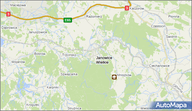 mapa Janowice Wielkie, Janowice Wielkie na mapie Targeo