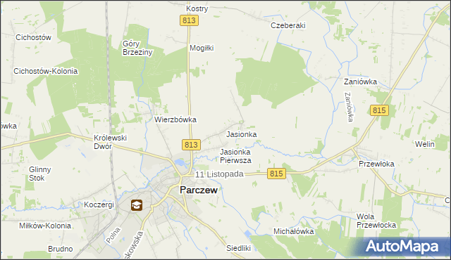 mapa Jasionka gmina Parczew, Jasionka gmina Parczew na mapie Targeo