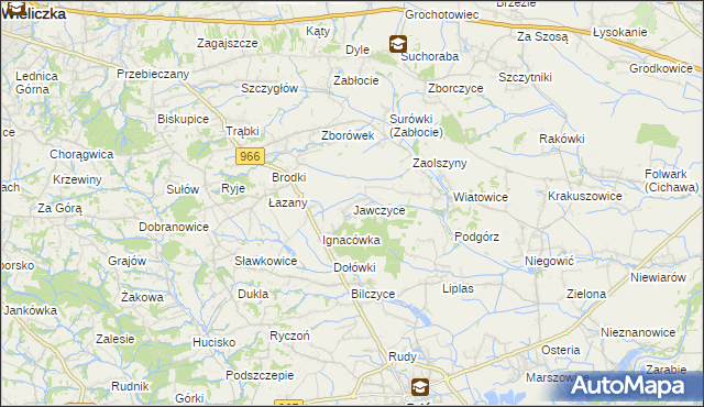 mapa Jawczyce gmina Biskupice, Jawczyce gmina Biskupice na mapie Targeo