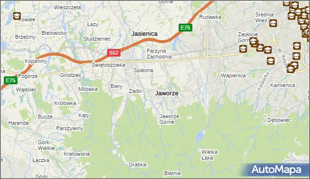 mapa Jaworze powiat bielski, Jaworze powiat bielski na mapie Targeo