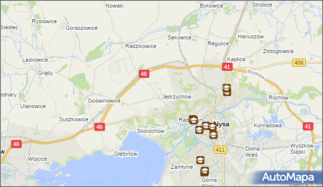 mapa Jędrzychów gmina Nysa, Jędrzychów gmina Nysa na mapie Targeo