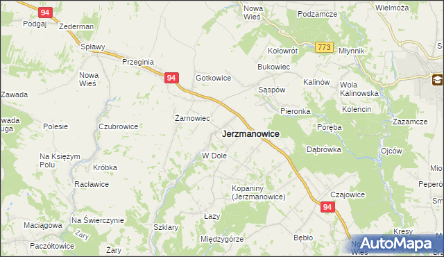 mapa Jerzmanowice gmina Jerzmanowice-Przeginia, Jerzmanowice gmina Jerzmanowice-Przeginia na mapie Targeo