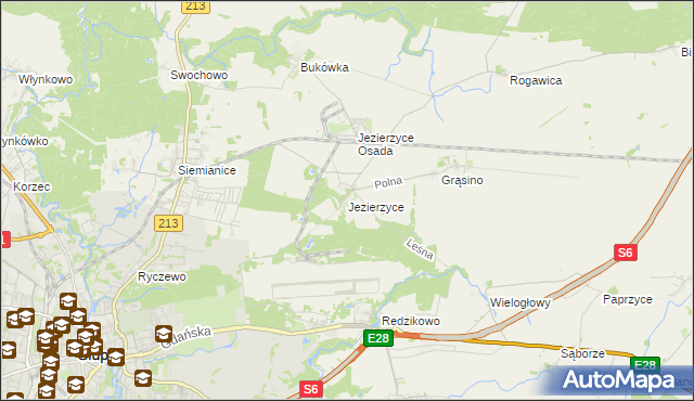 mapa Jezierzyce gmina Słupsk, Jezierzyce gmina Słupsk na mapie Targeo