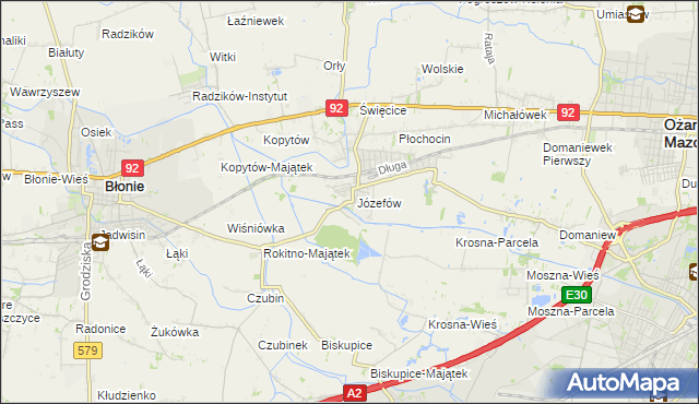 mapa Józefów gmina Ożarów Mazowiecki, Józefów gmina Ożarów Mazowiecki na mapie Targeo