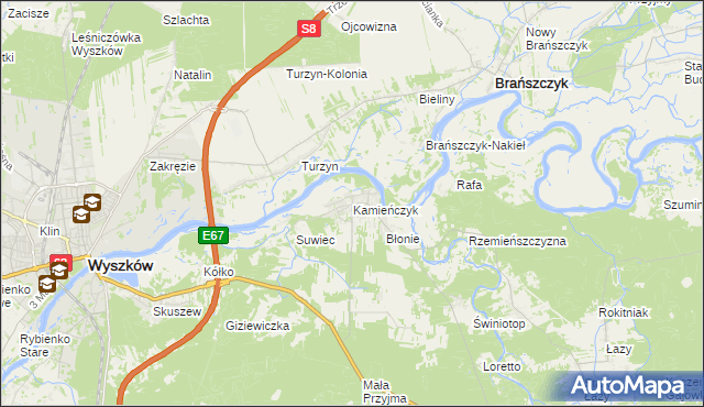 mapa Kamieńczyk gmina Wyszków, Kamieńczyk gmina Wyszków na mapie Targeo