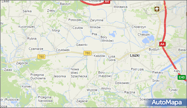 mapa Kaszów gmina Liszki, Kaszów gmina Liszki na mapie Targeo