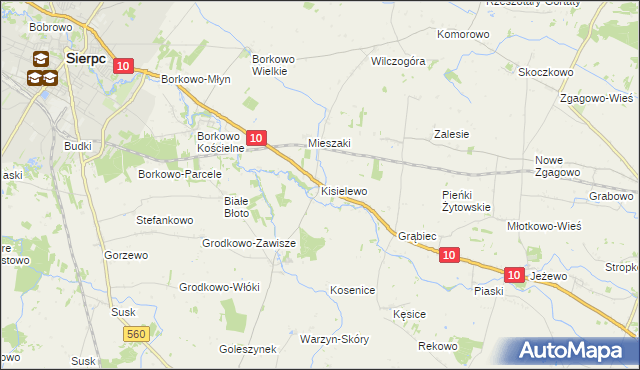 mapa Kisielewo gmina Sierpc, Kisielewo gmina Sierpc na mapie Targeo
