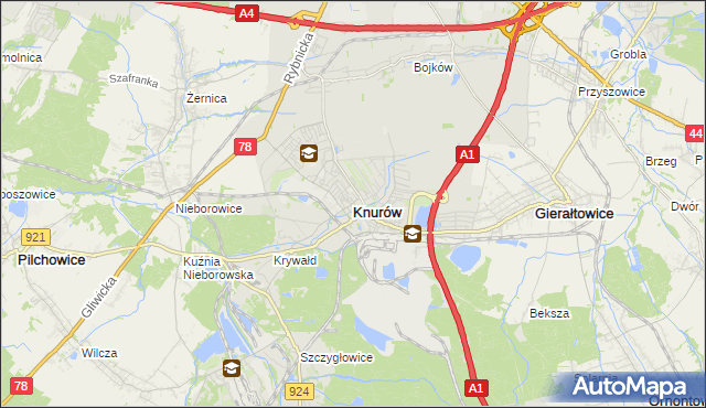 mapa Knurów powiat gliwicki, Knurów powiat gliwicki na mapie Targeo