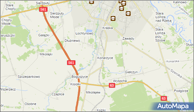 mapa Konarzyce gmina Łomża, Konarzyce gmina Łomża na mapie Targeo