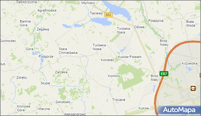 mapa Korobiec, Korobiec na mapie Targeo