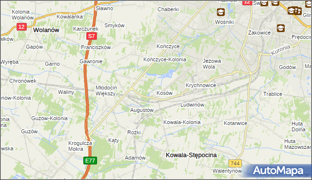 mapa Kosów gmina Kowala, Kosów gmina Kowala na mapie Targeo