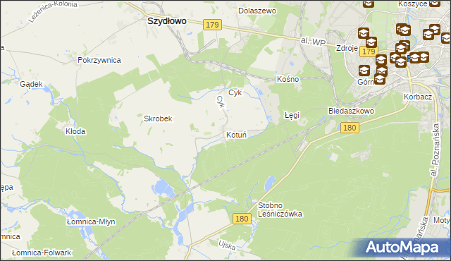 mapa Kotuń gmina Szydłowo, Kotuń gmina Szydłowo na mapie Targeo