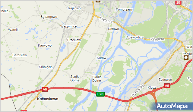 mapa Kurów gmina Kołbaskowo, Kurów gmina Kołbaskowo na mapie Targeo