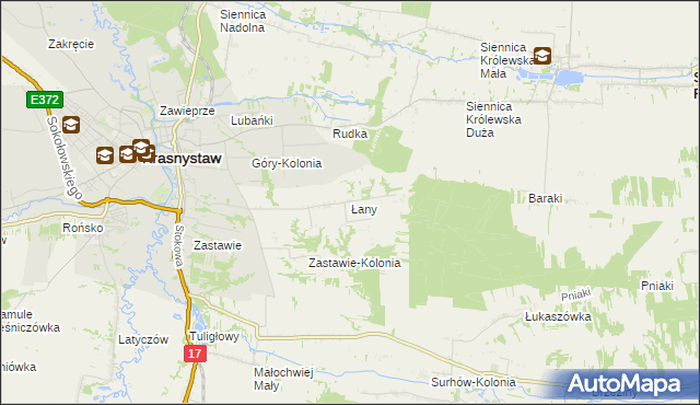 mapa Łany gmina Krasnystaw, Łany gmina Krasnystaw na mapie Targeo