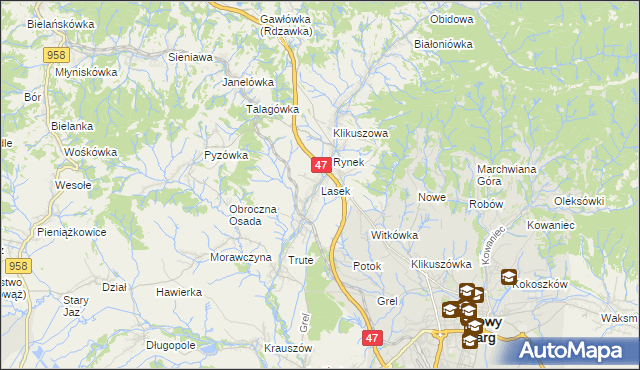 mapa Lasek gmina Nowy Targ, Lasek gmina Nowy Targ na mapie Targeo