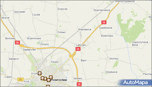 mapa Latkowo gmina Inowrocław, Latkowo gmina Inowrocław na mapie Targeo