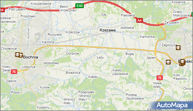 mapa Łazy gmina Rzezawa, Łazy gmina Rzezawa na mapie Targeo