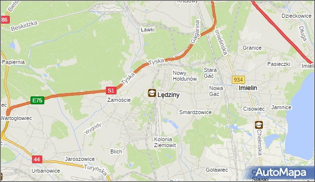 mapa Lędziny powiat bieruńsko-lędziński, Lędziny powiat bieruńsko-lędziński na mapie Targeo