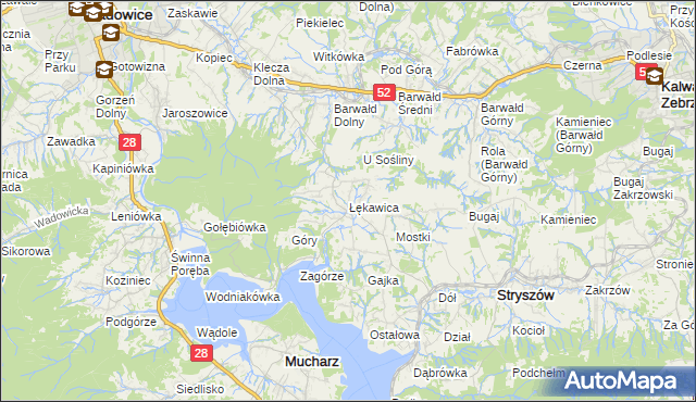 mapa Łękawica gmina Stryszów, Łękawica gmina Stryszów na mapie Targeo