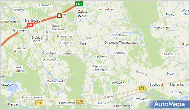 mapa Lisówek gmina Żabia Wola, Lisówek gmina Żabia Wola na mapie Targeo