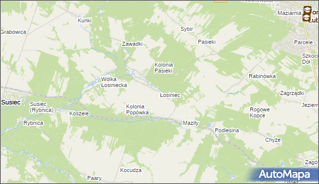 mapa Łosiniec gmina Susiec, Łosiniec gmina Susiec na mapie Targeo