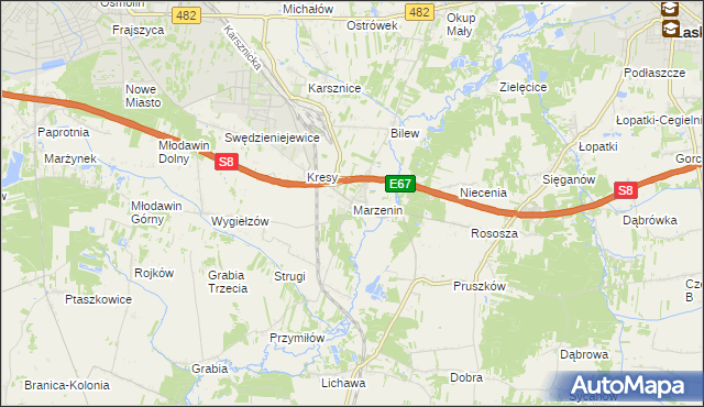 mapa Marzenin gmina Sędziejowice, Marzenin gmina Sędziejowice na mapie Targeo