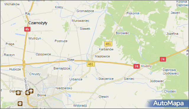 mapa Masłowice gmina Wieluń, Masłowice gmina Wieluń na mapie Targeo