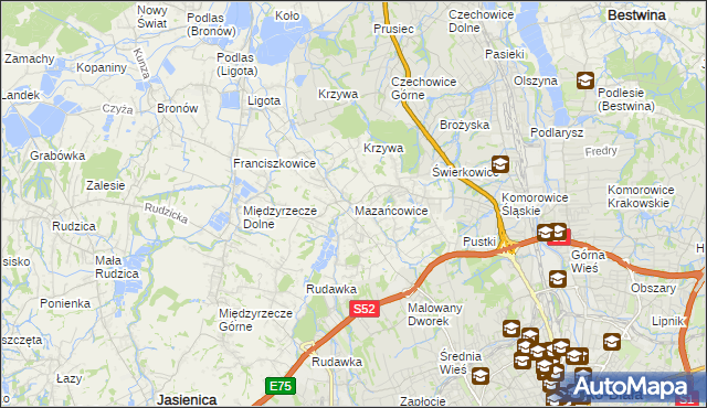 mapa Mazańcowice, Mazańcowice na mapie Targeo