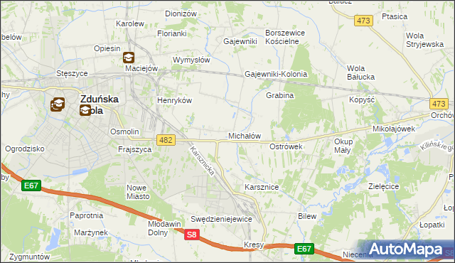 mapa Michałów gmina Zduńska Wola, Michałów gmina Zduńska Wola na mapie Targeo