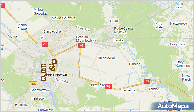 mapa Miedniewice gmina Skierniewice, Miedniewice gmina Skierniewice na mapie Targeo