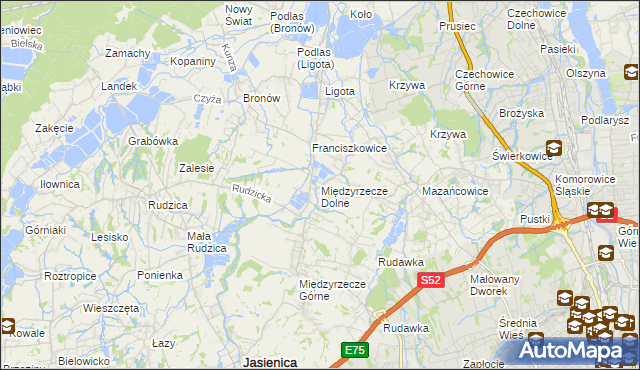 mapa Międzyrzecze Dolne, Międzyrzecze Dolne na mapie Targeo