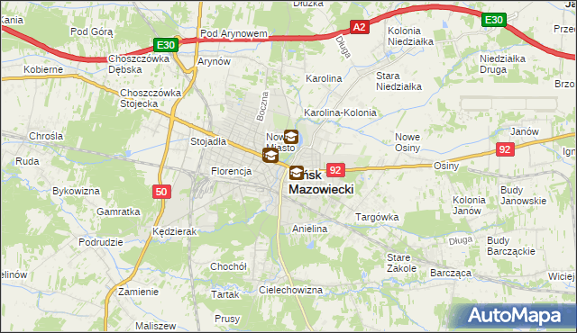 mapa Mińsk Mazowiecki, Mińsk Mazowiecki na mapie Targeo