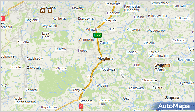 mapa Mogilany, Mogilany na mapie Targeo