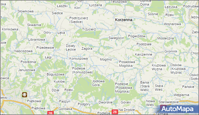 mapa Mogilno gmina Korzenna, Mogilno gmina Korzenna na mapie Targeo