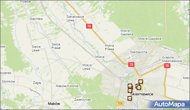mapa Mokra gmina Skierniewice, Mokra gmina Skierniewice na mapie Targeo