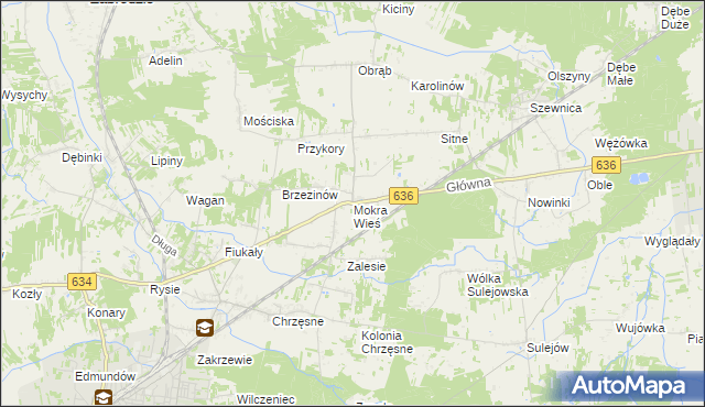 mapa Mokra Wieś gmina Tłuszcz, Mokra Wieś gmina Tłuszcz na mapie Targeo