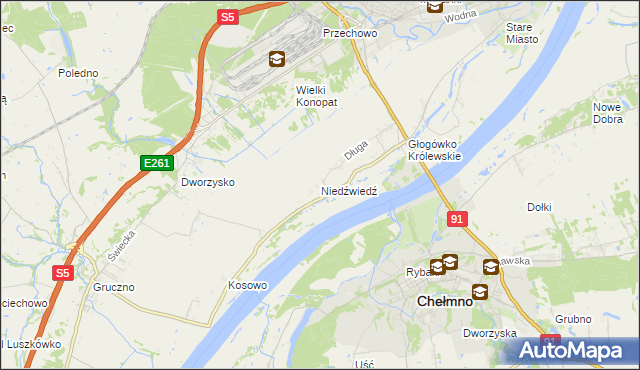 mapa Niedźwiedź gmina Świecie, Niedźwiedź gmina Świecie na mapie Targeo