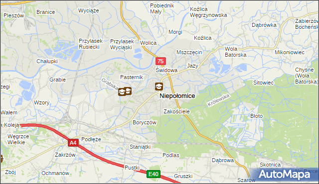 mapa Niepołomice, Niepołomice na mapie Targeo