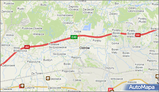 mapa Ostrów powiat ropczycko-sędziszowski, Ostrów powiat ropczycko-sędziszowski na mapie Targeo