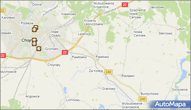 mapa Pawłowo gmina Chojnice, Pawłowo gmina Chojnice na mapie Targeo