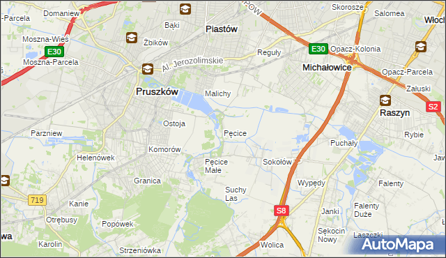 mapa Pęcice, Pęcice na mapie Targeo